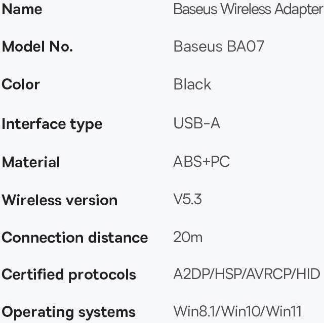 Adaptues Bluetooth Baseus BA07, USB, Bluetooth 5.3, i zi
