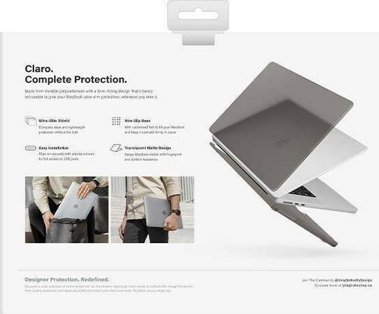 Mbrojtëse laptopi Uniq Claro për Apple MacBook Air 13" 2022, polikarbonat, ultra e hollë, gri gjysmë transparente