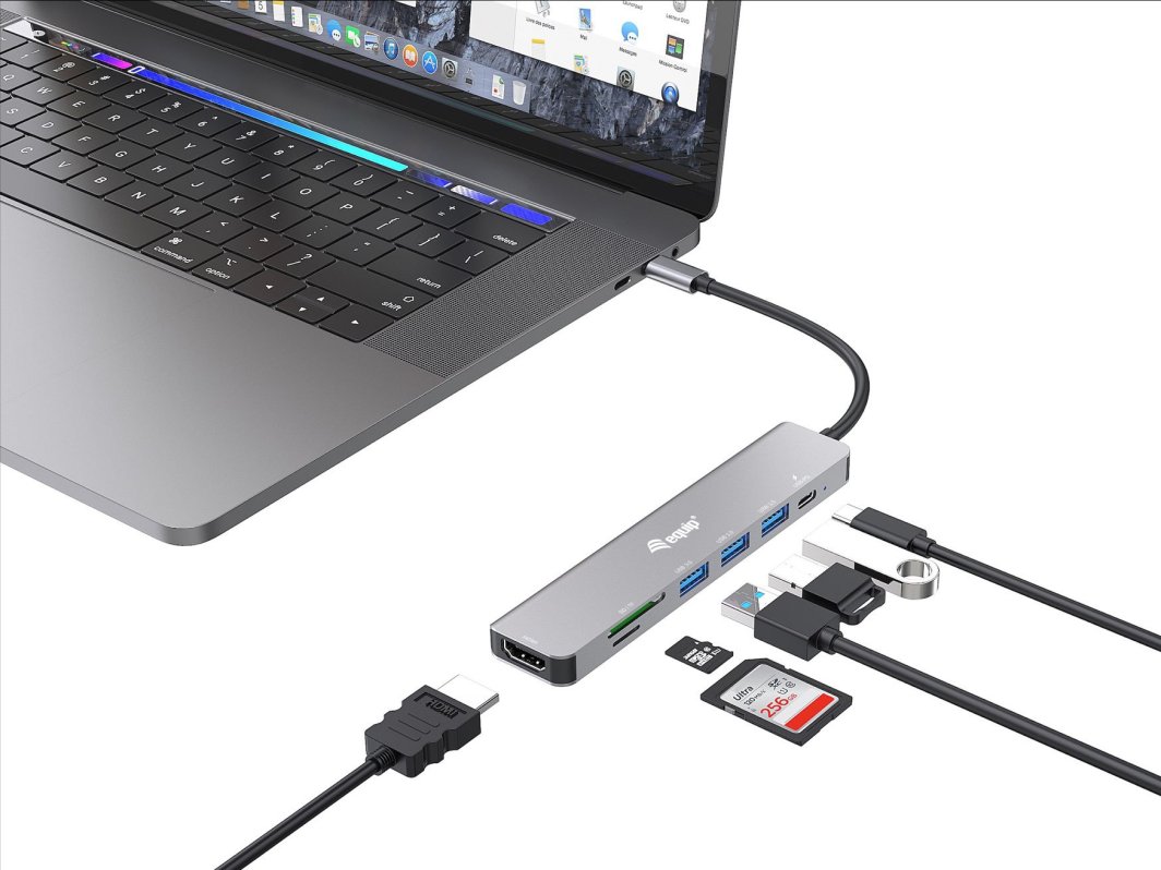 Adaptues USB C LevelOne Equip 133494, 7 në 1, multifunksional, gri
