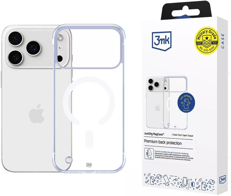 Kapak telefoni 3MK Just20g Clear MagCase për iPhone 17 Pro Max, MagSafe, transparent