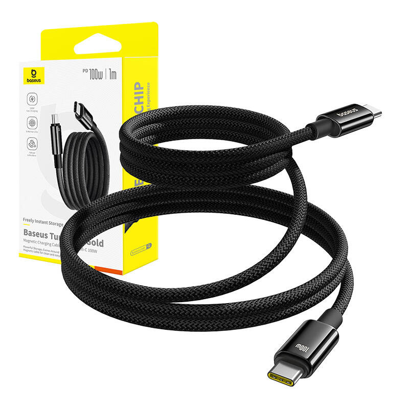 Kabllo karikimi Baseus Tungsten Magnetic USB C në USB C, 100W, 1m, e zezë