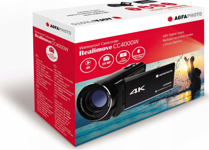 Kamerë video AgfaPhoto Realimove CC4000W, 4K, e papërshkueshme nga uji, e zezë