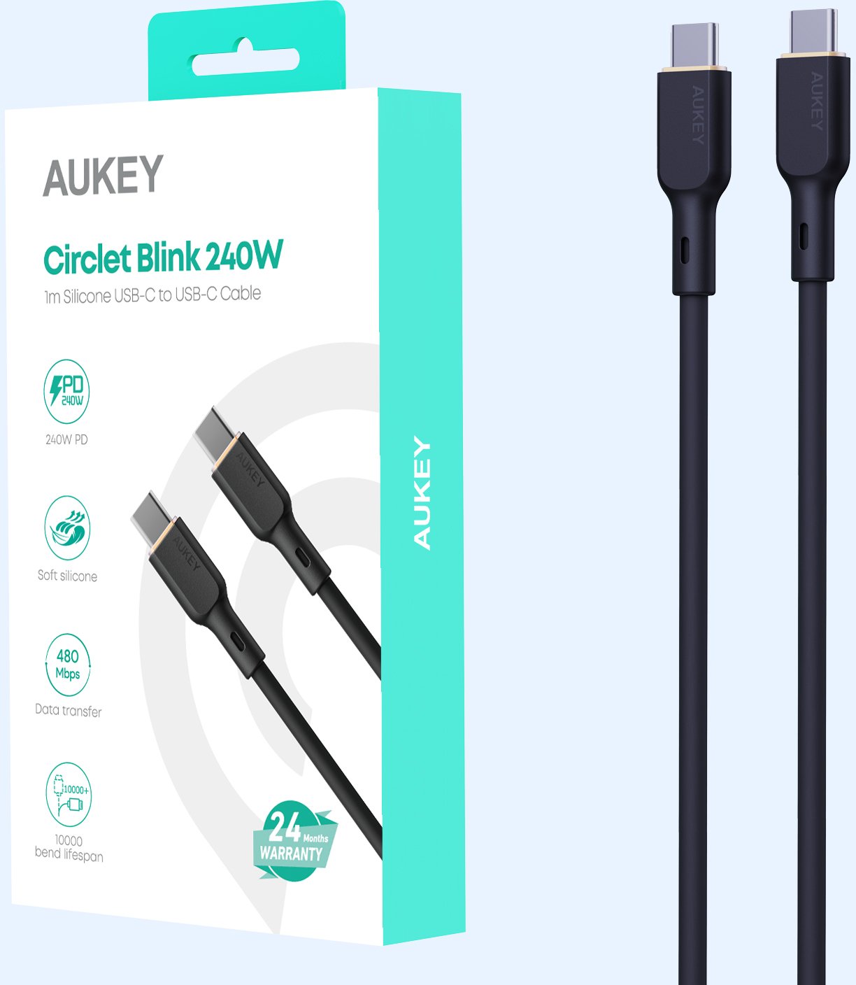 Kabllo USB C Aukey CB-SCC242, 240W, 1.8m, e zezë