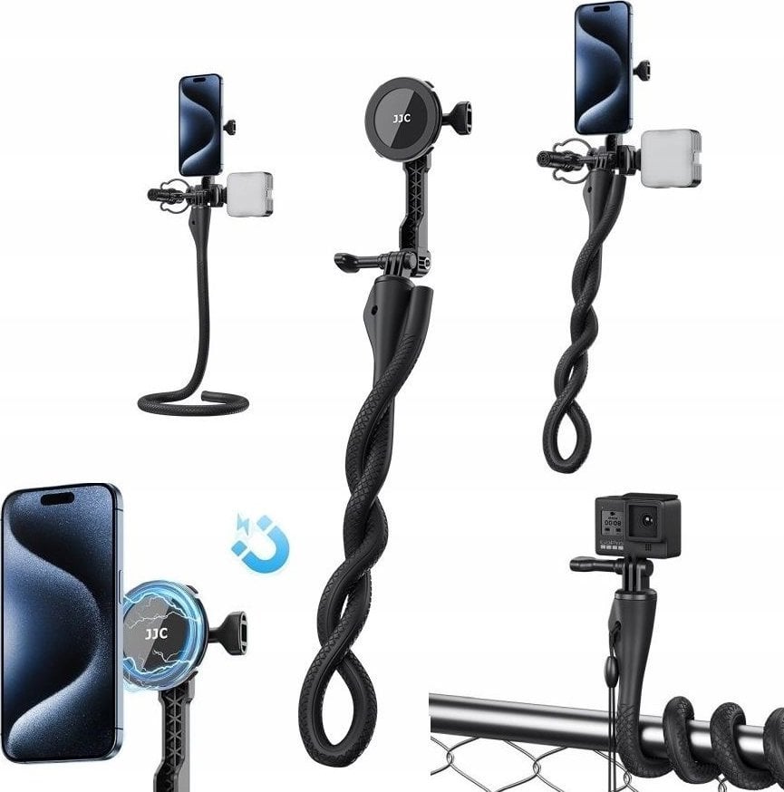 Mbajtëse magnetike telefoni JJC TP FT3, tub fleksibël, e zezë