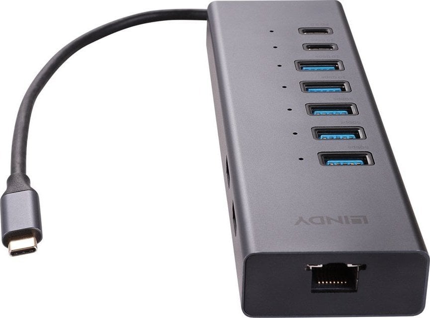 Докинг станица Lindy USB C 43373, USB 3.2 Gen 2, 8K, сива