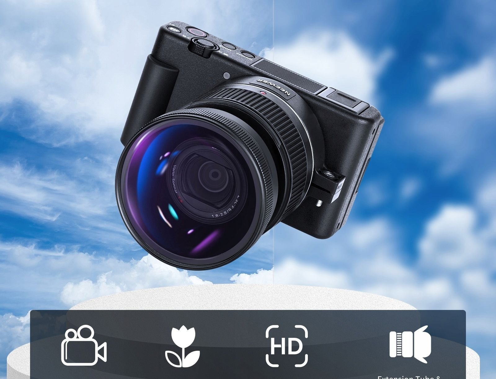 Objektiv 2 në 1 Neewer LS-18 për Sony ZV1, wide 18mm 0.75x, macro 10x, i zi