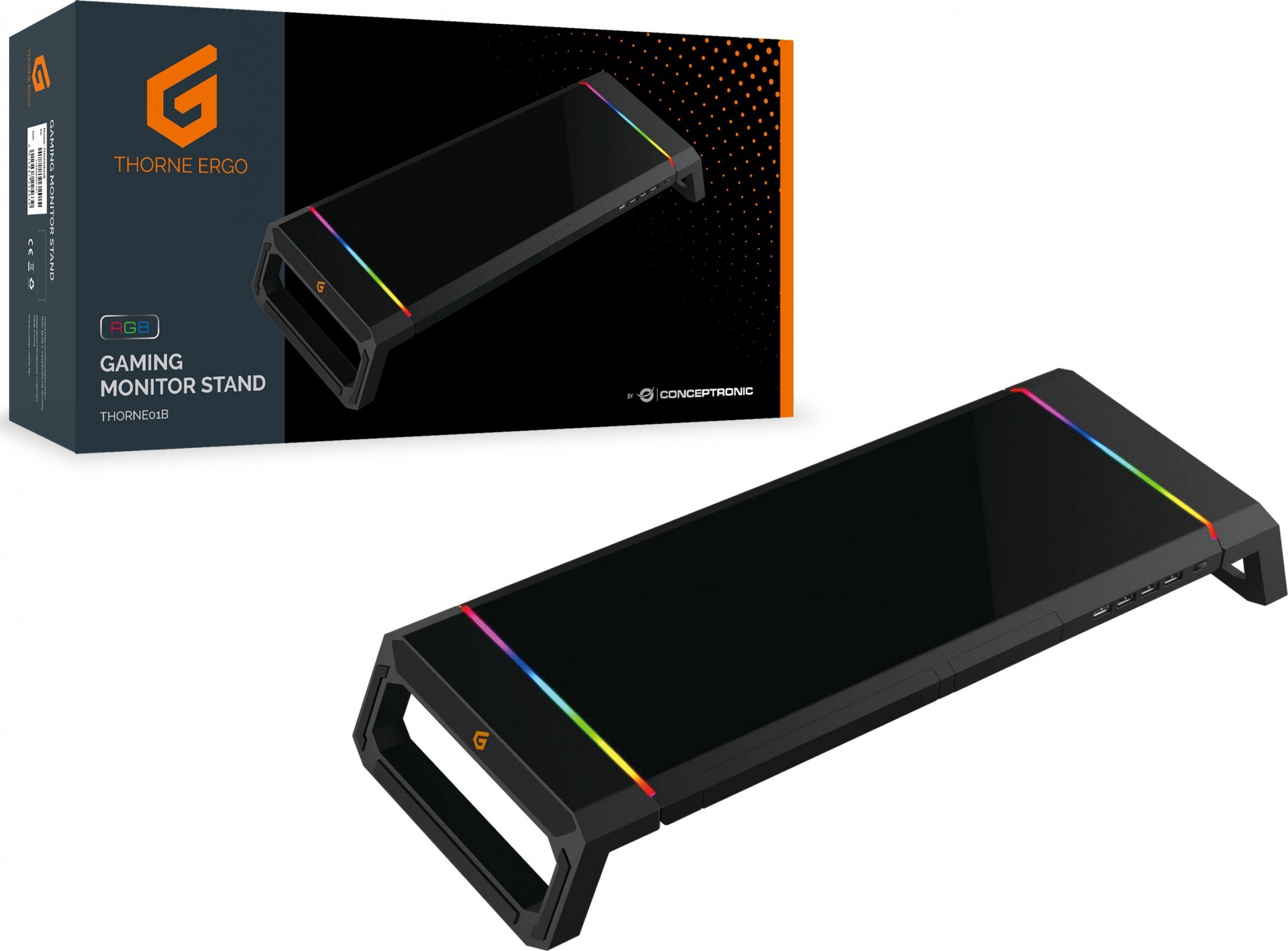 Stendë monitori gaming ERGO THORNE01B, me USB hub, me ndriçim RGB, e zezë