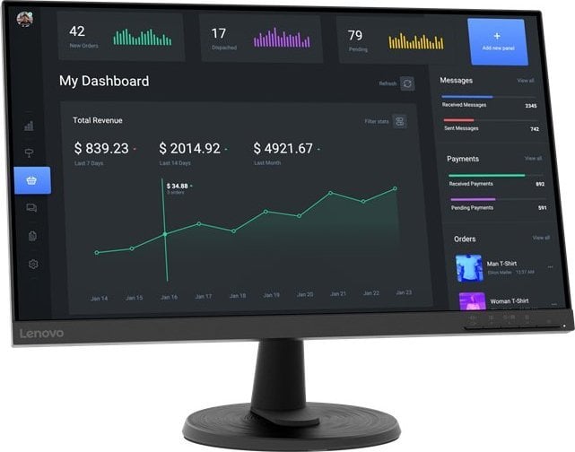 Monitor Lenovo D24-40, 23.8", 1920 x 1080 (Full HD), 75Hz, i zi
