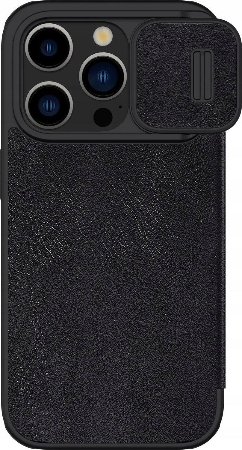 Këllëf libri Nillkin Qin Book Pro për iPhone 15 Pro, lëkurë PU, mbulesë kamere, i zi