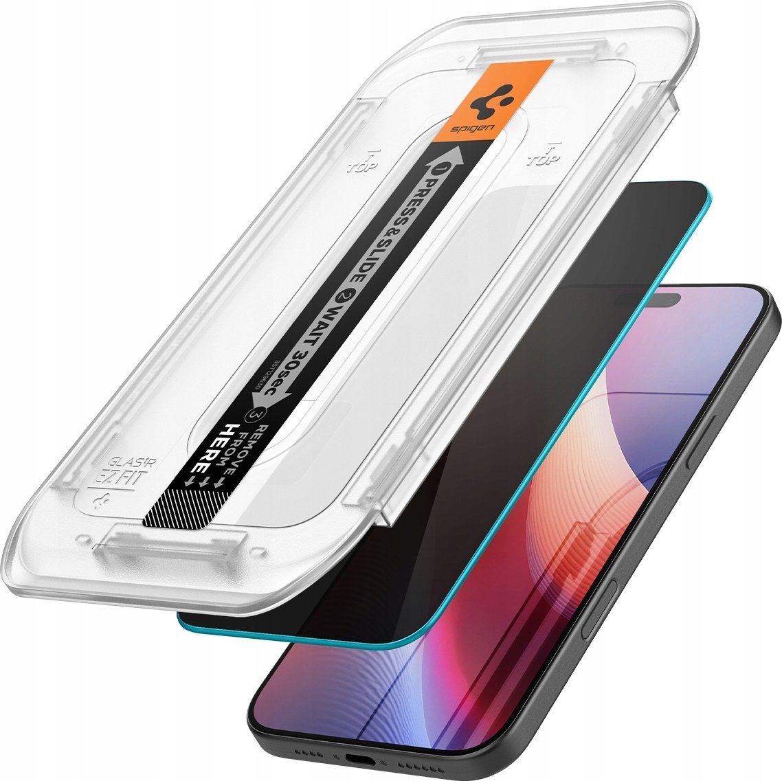 Xham mbrojtës Spigen Glass TR EZ Fit Privacy, 2 copë, për iPhone 16 Pro, transparent