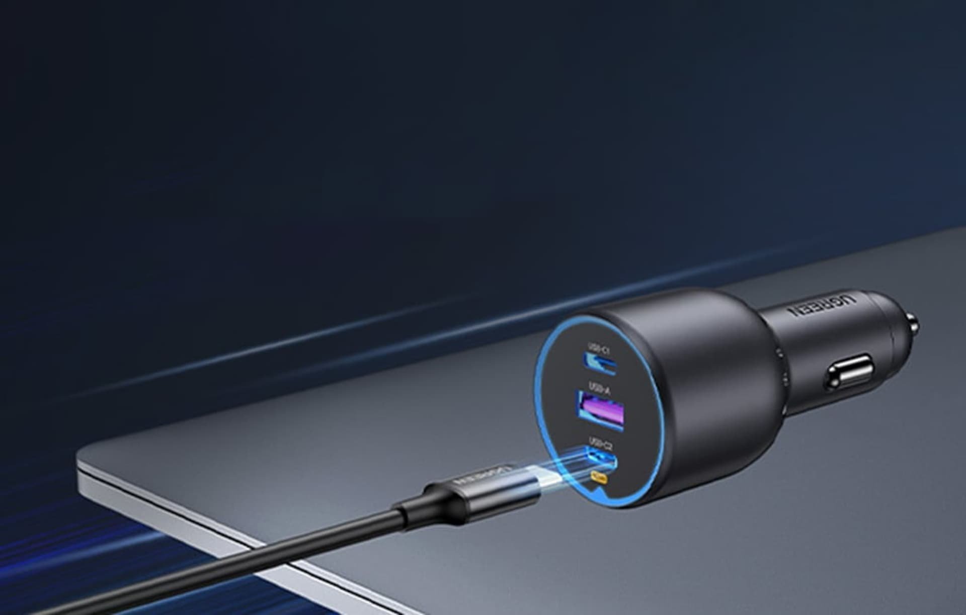 Karikues makine Ugreen 130W 3 porta, karikim i shpejtë, gri