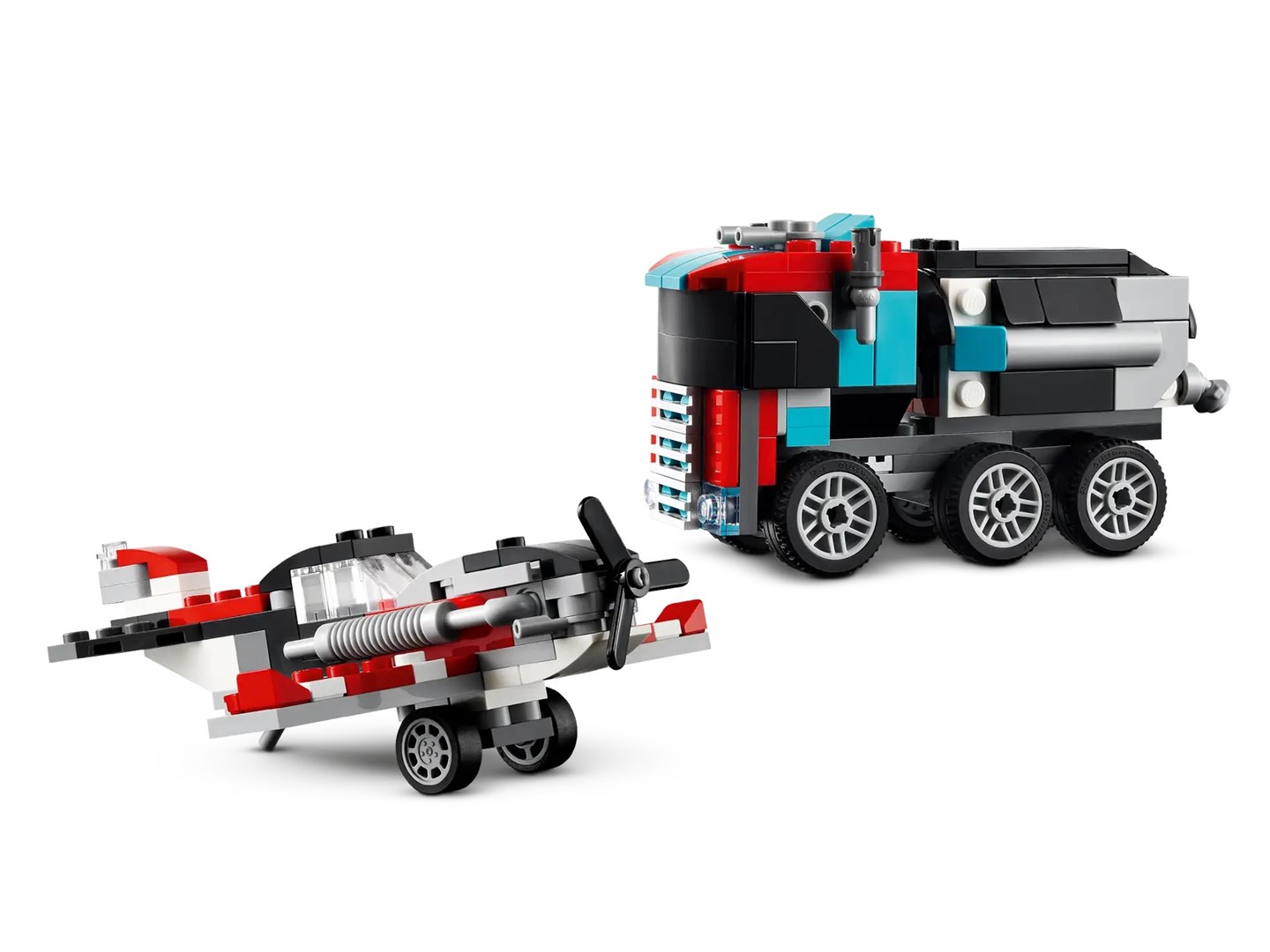 Set LEGO Creator 3 in 1 Flatbed Truck with Helicopter 31146, kamion dhe helikopter, shumëngjyrësh