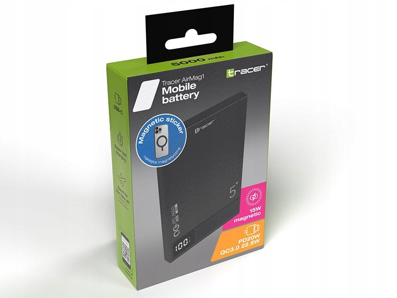 Powerbank Tracer AirMag1, 5000mAh, PD 20W, MagSafe 15W, i zi