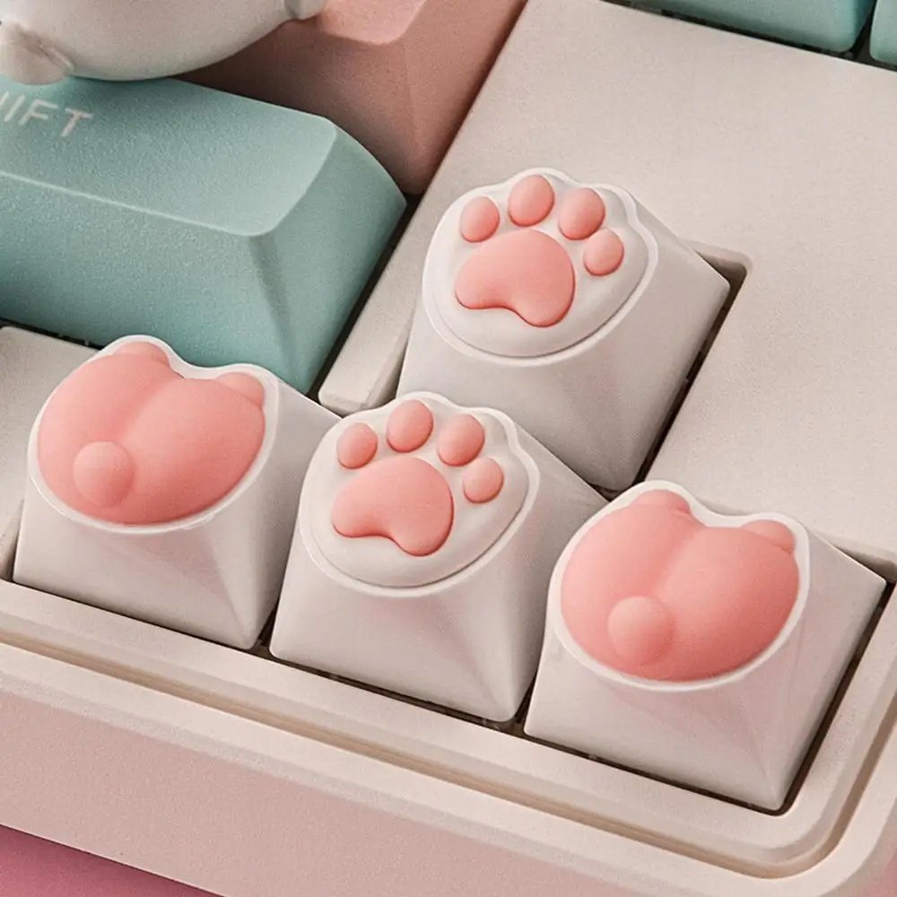 Set keycaps 3D për tastierë, 4 copë, dizajn Cat Paw, shumëngjyrëshe