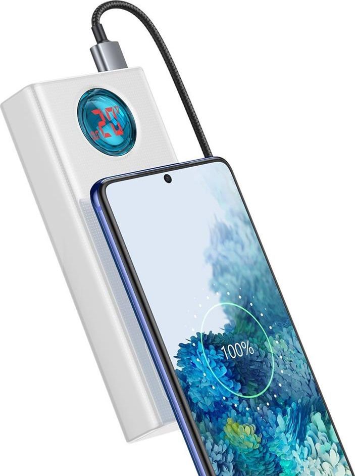 Powerbank Baseus Amblight, 30000mAh, 65W, i bardhë