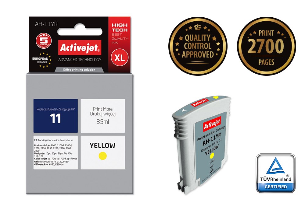 Ngjyrë për printer Activejet AH-11YR (zëvendësim për HP 11 C4838A), 35 ml, e verdhë