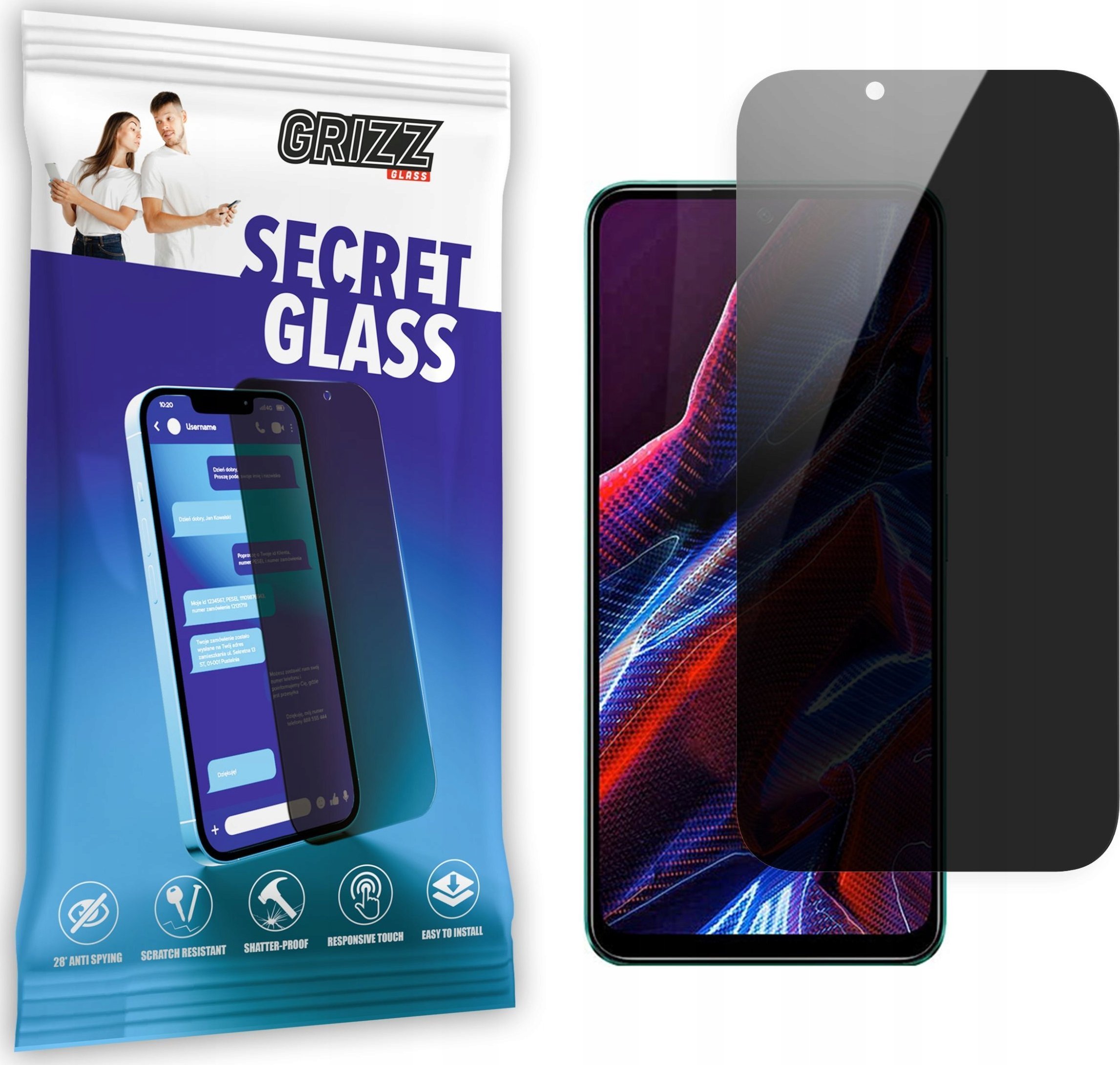Xham mbrojtës Grizz SecretGlass për Xiaomi POCO X4 GT, hibrid, privatësi, transparent