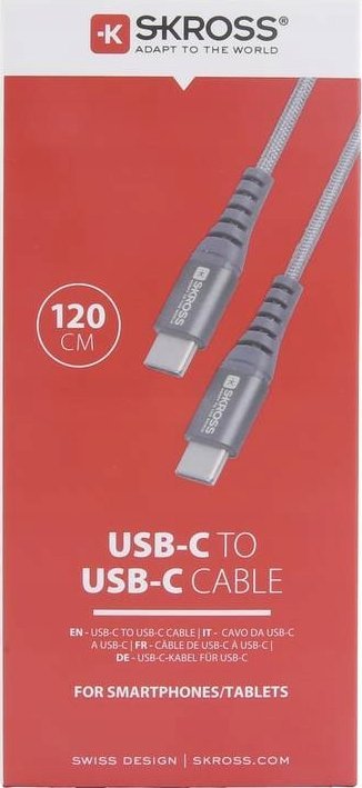 Kabllo USB Skross USB C në USB 2.0, 1.2m, gërshetim, gri space
