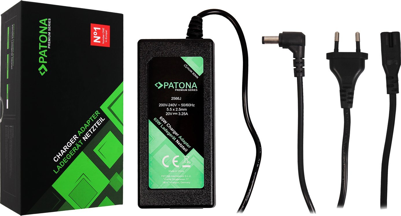 Адаптер полнач за лаптоп PATONA, 20V 3.25A 65W, конектор 5.5x2.5mm, црн