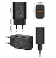 Karikues rrjeti QC3.0, 18W, USB A, i zi