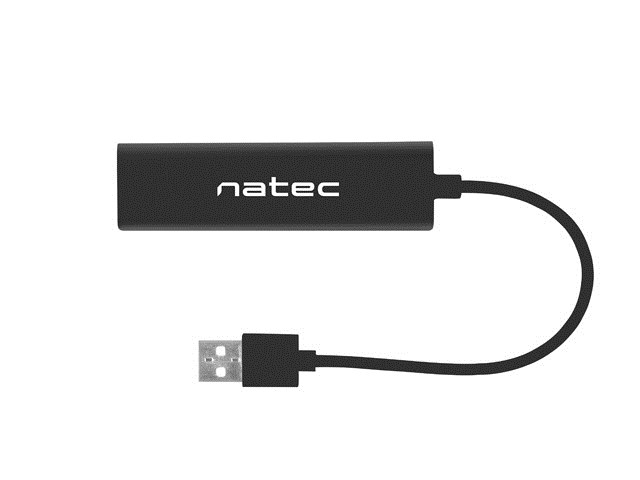 USB Hub Natec Dragonfly, 3xUSB 2.0 + RJ45, 18cm, e zezë