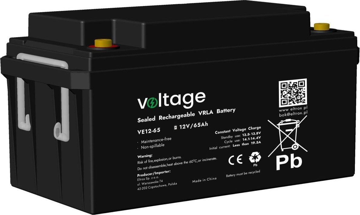Bateri AGM Voltage VE12-65, 12V, 65Ah, gri