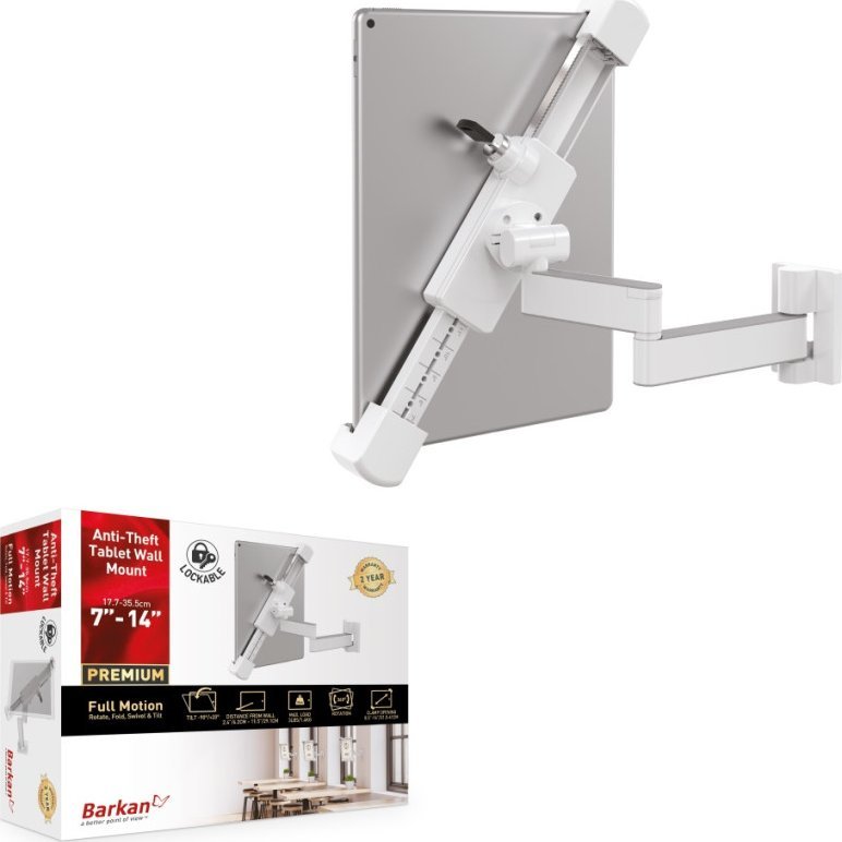 Mbajtëse muri për tablet Barkan, 7-14", e palosshme, e bardhë