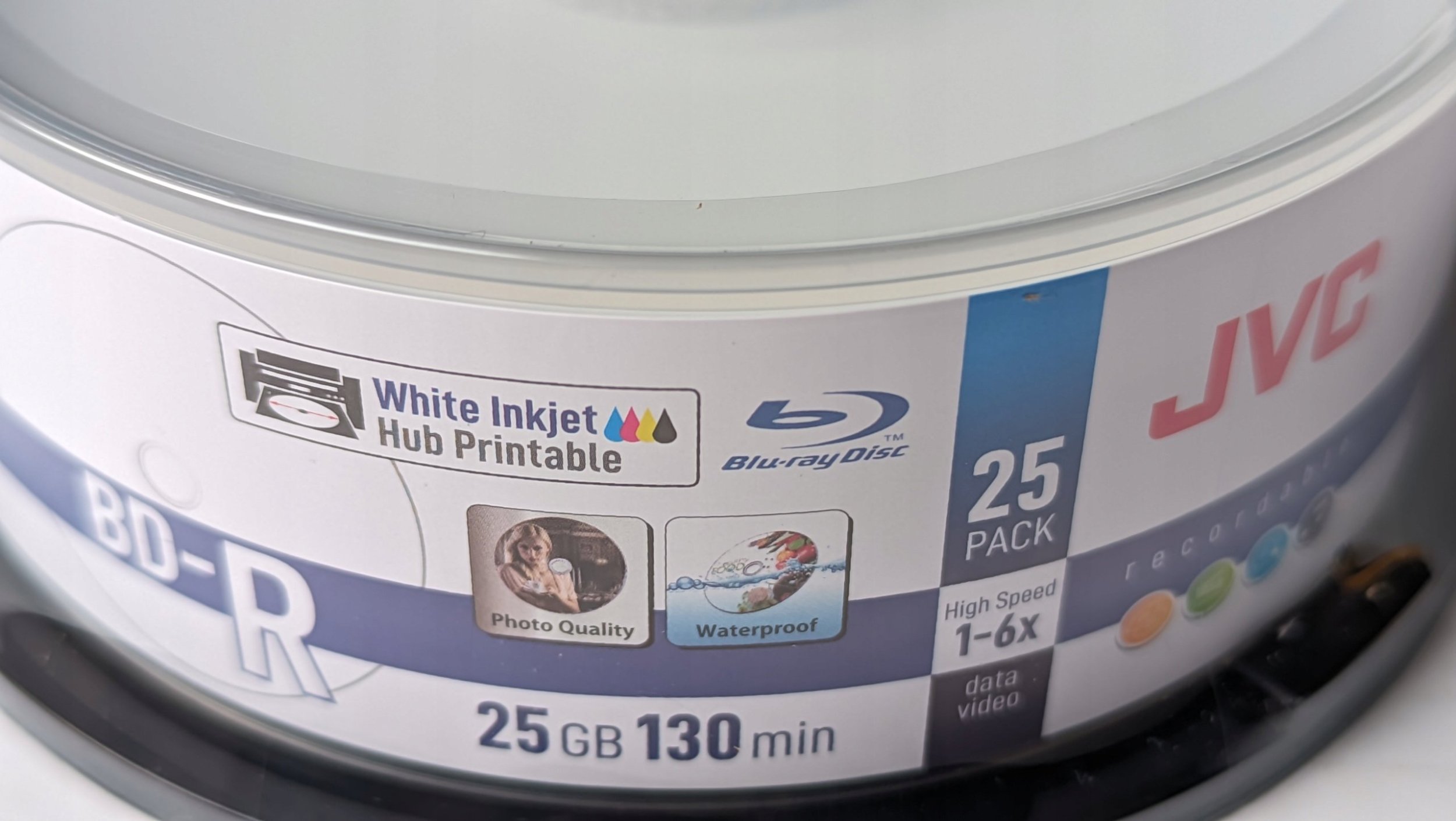 Disqe Blu-ray JVC BD-R, 25GB, 6X, të bardha, 25 copë