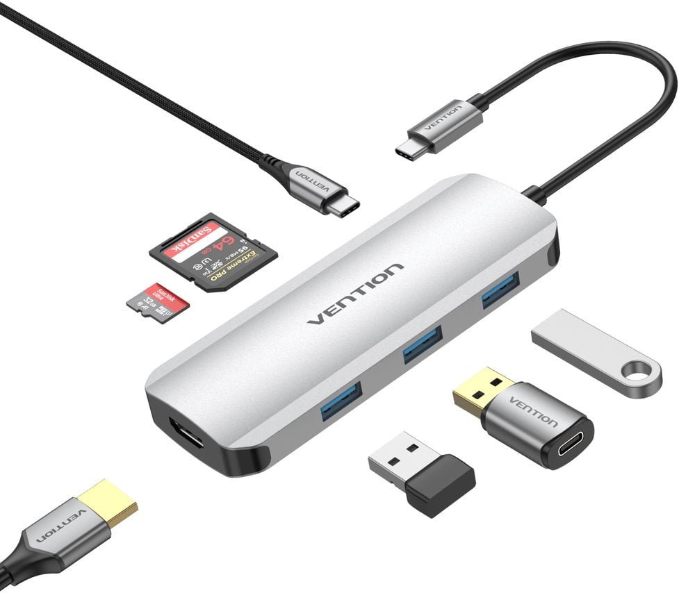 Docking station Vention USB C, HDMI 3x USB 3.0 SD TF PD 100W, 0.15m, gri