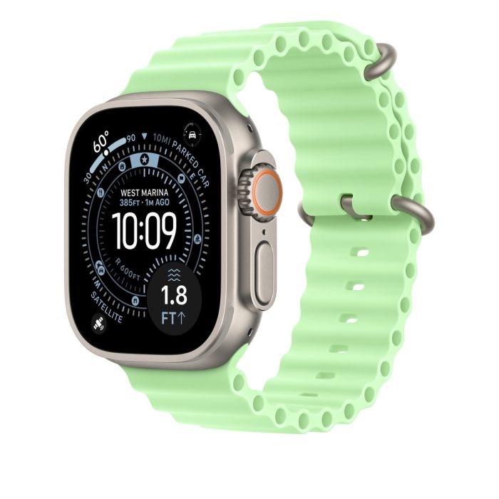 Apple Watch 49mm Band, Neon Green Ocean Band Extension, Natural Titanium Finish 2