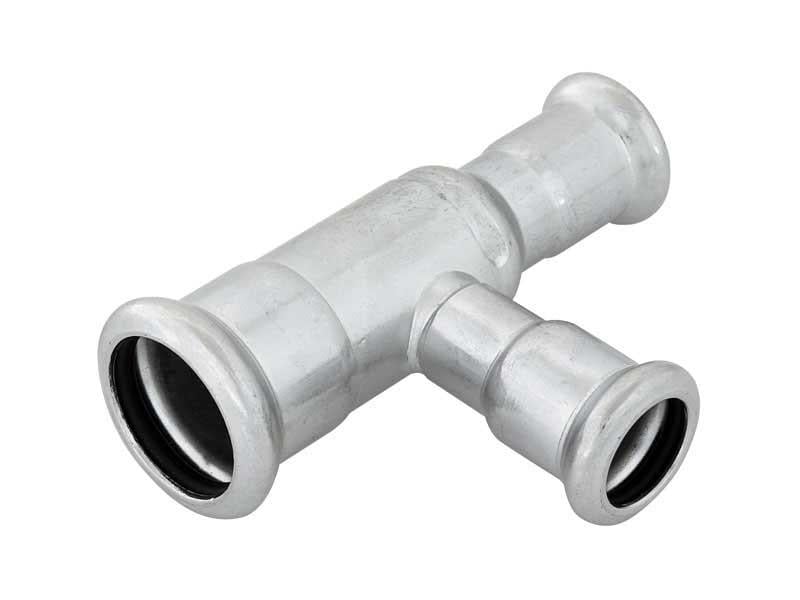 Tee reduktuese çeliku Kan Therm Steel Press, 22x15x15 mm, e galvanizuar