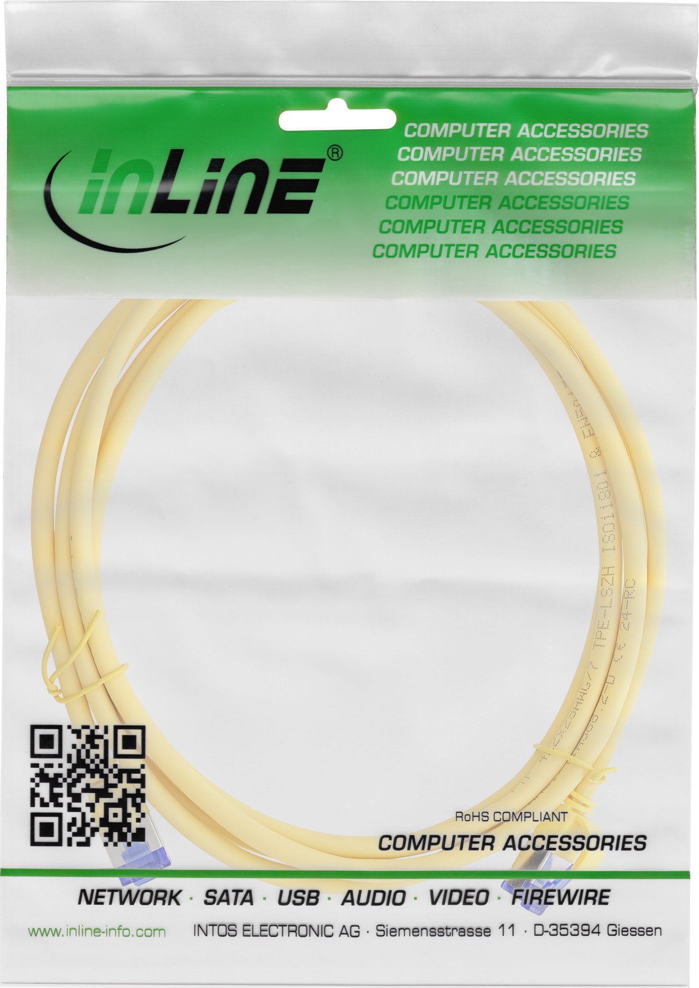 Kabllo rrjeti InLine Patch Cable Slim, Cat.6A S/FTP, 0.5m, e verdhë