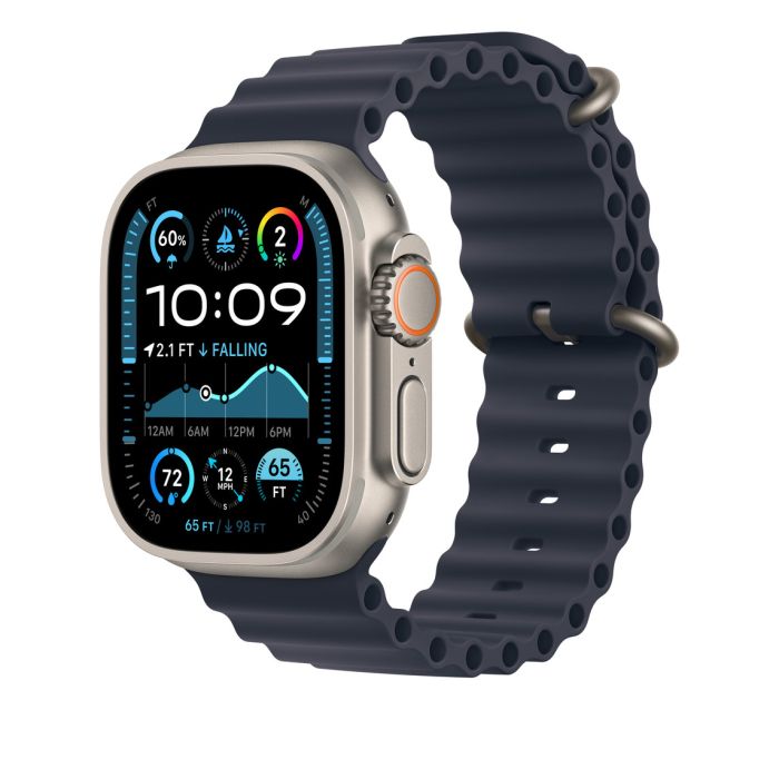 Apple Watch 49mm Band, Navy Ocean Band Extension, Natural Titanium Finish 2