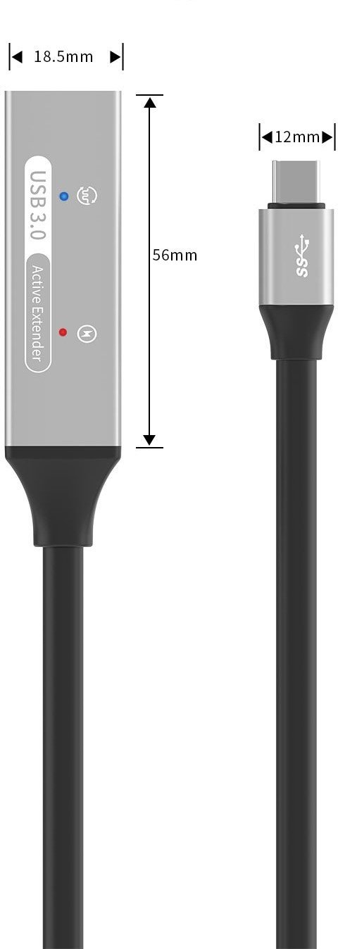 Kabllo zgjatues PremiumCord Active USB C, 5 m, USB 3.2 Gen 1, gri