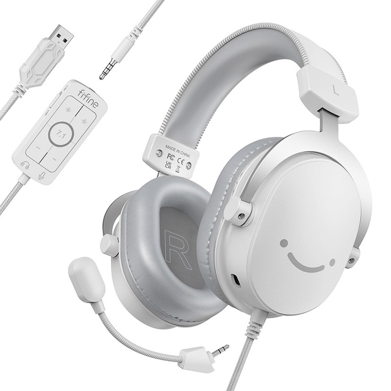 Kufje gaming Fifine H9, 7.1 Surround, USB 3.5mm, të bardha