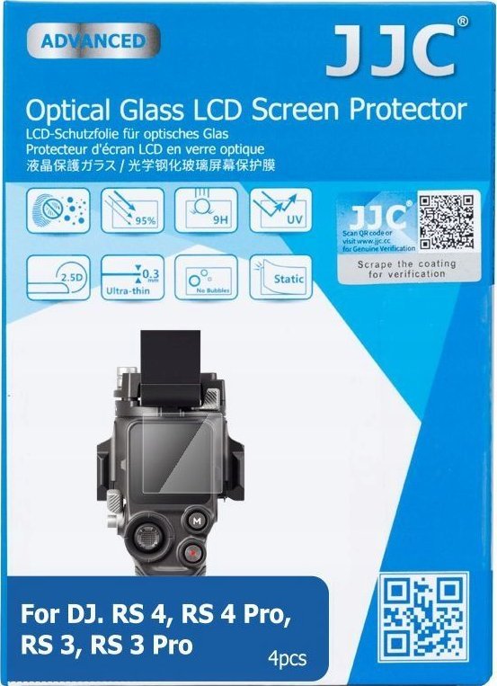 Mbrojtës xhami për ekran JJC GSP-DJRS3PK4, për DJI RS3 RS3 PRO RS4 RS4 PRO, set 4 copë, transparent
