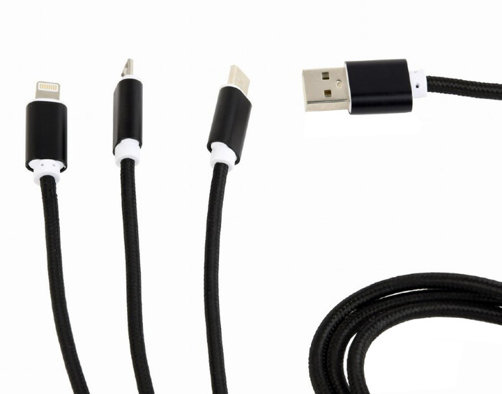 Kabllo Gembird CABLEXPERT, USB-A (M) / Micro USB + USB-C + Lightning, 1m, e zezë