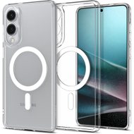 Kllëf telefoni Spigen Ultra Hybrid MagSafe, për Samsung Galaxy S25 Edge, transparent, me kornizë të bardhë