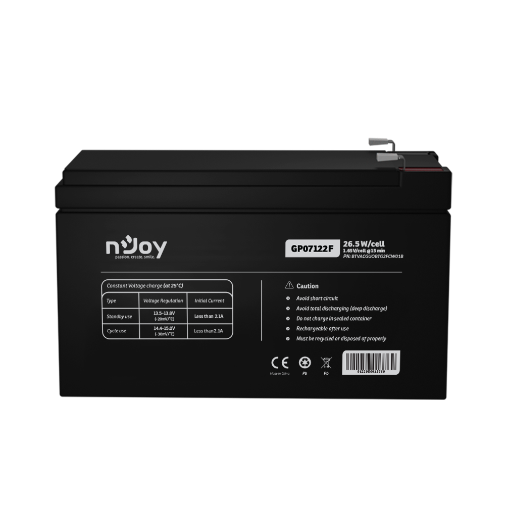 Bateri UPS NJoy GP07122F, 12V, 7Ah, e zezë