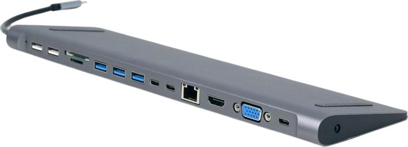 Docking station Cablexpert A-CM-COMBO9-01, USB-C 8 në 1, HDMI VGA LAN, gri