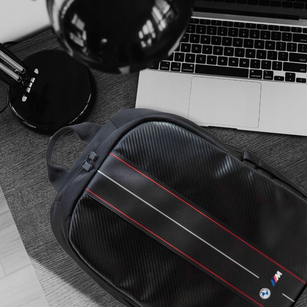 Çantë shpine BMW Carbon BMBP15COMSCAKR, për laptop 16", najlon, e zezë me vija të kuqe