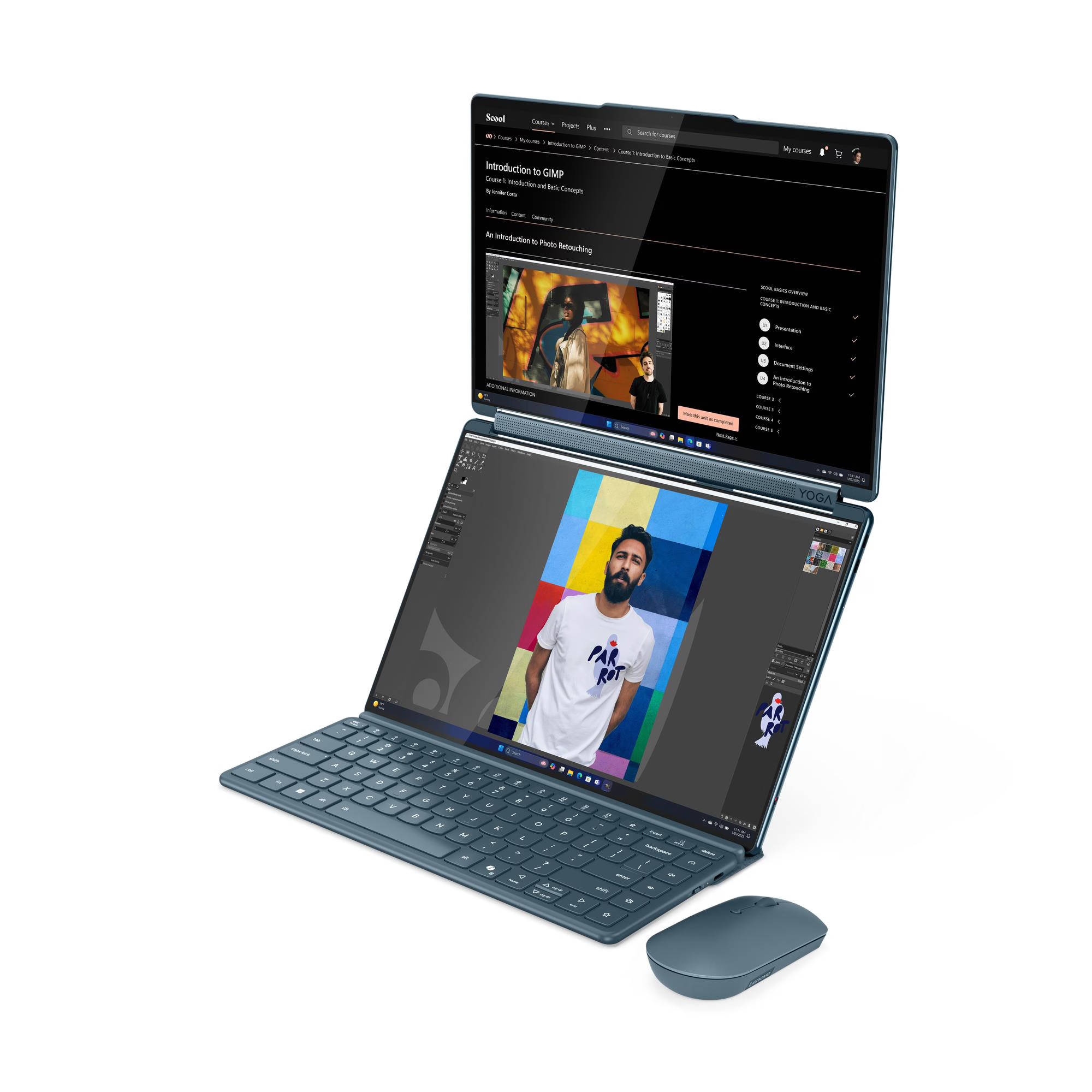 Laptop Lenovo NB Yoga Book 9 14IAH10, 2x14", Intel Arc 140T GPU, Intel Core Ultra 7 255H, 2.8K WQXGA, Multi-touch, 32GB LPDDR5x-8400, 1TB SSD M.2 2242 PCIe, Tidal Teal