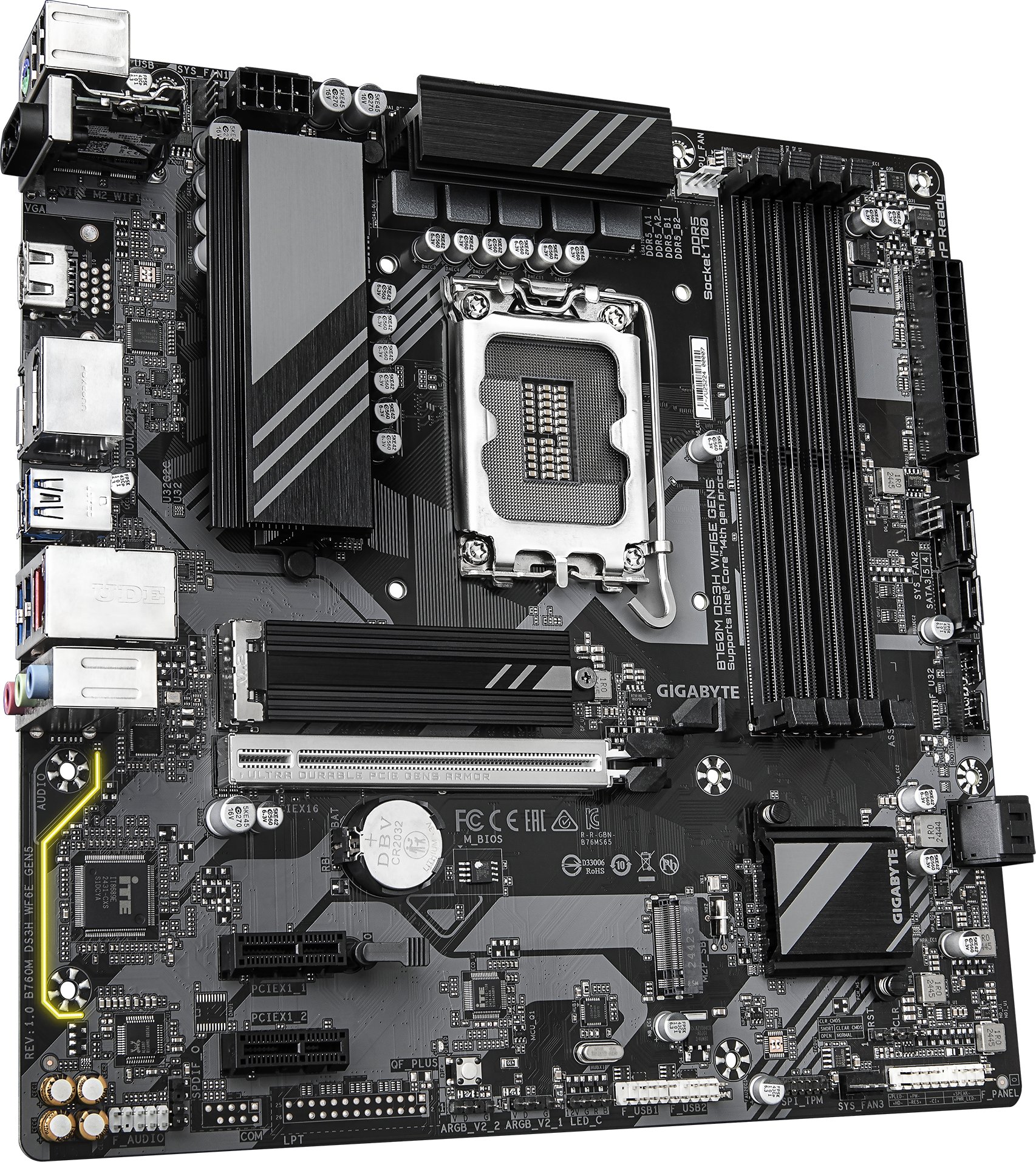 Pлоча GIGABYTE B760M DS3H WIFI6E GEN5, LGA1700, DDR5, WiFi 6E
