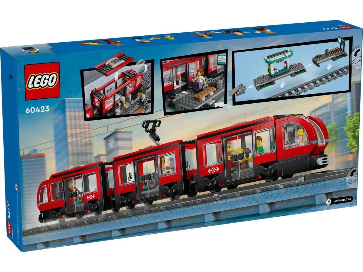 Set LEGO City Downtown Streetcar and Station, tram dhe stacion urban, shumëngjyrësh