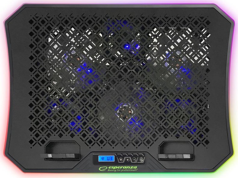 Bazë ftohëse për laptop Esperanza RGB GALERNE EGC109, me ventilator, ndriçim RGB, e zezë