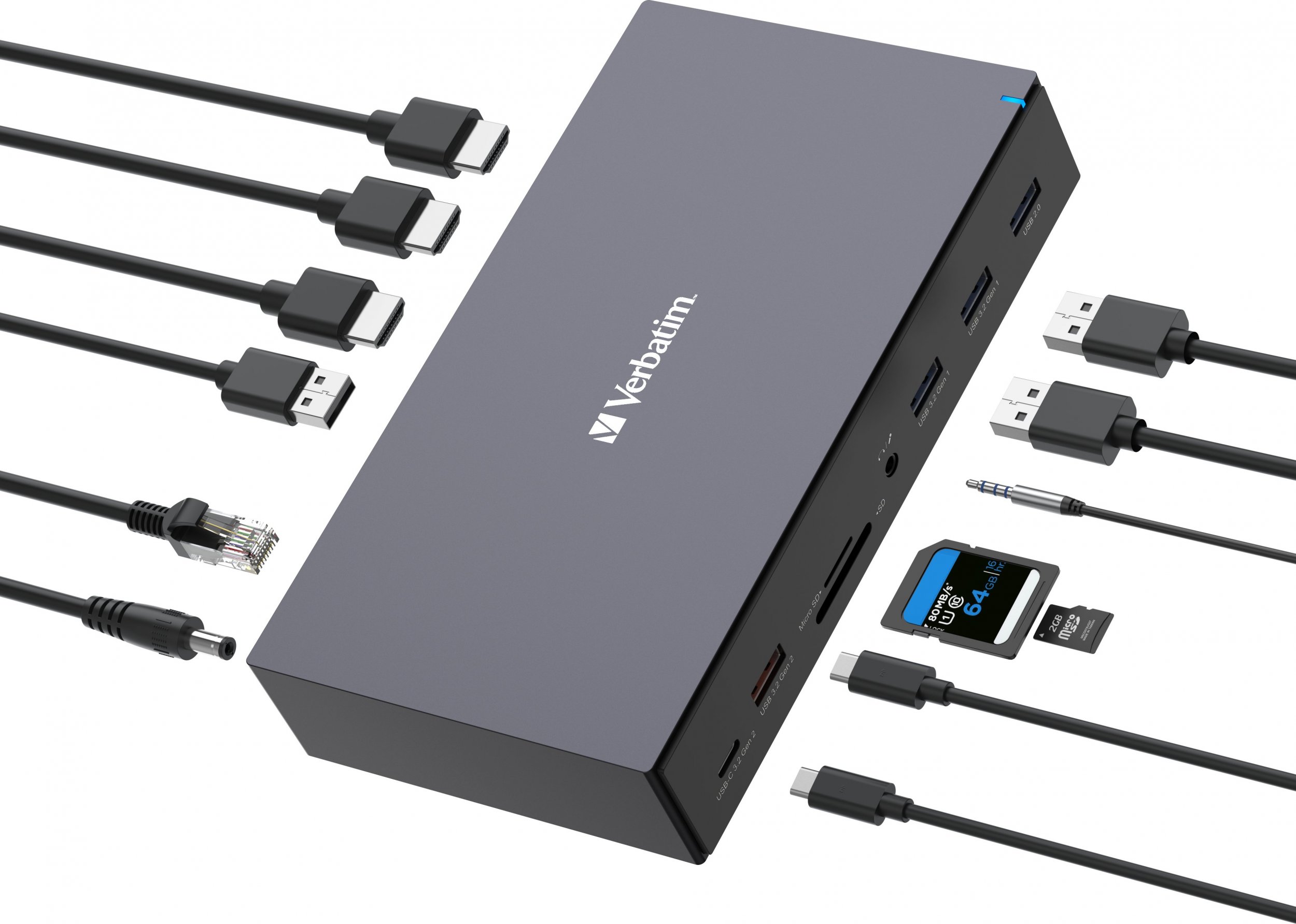 Doking stacion Verbatim CDS-17, 17 porta, USB 3.2 Gen 1 Type C, i zi gri