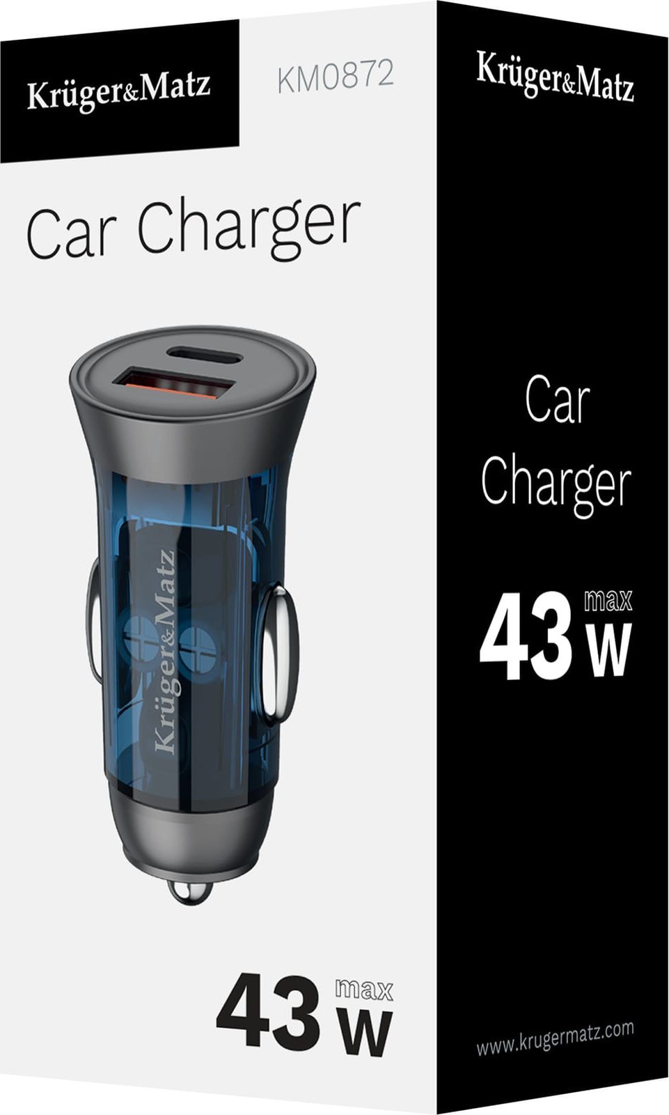Karikues veture Kruger&amp;Matz KM0872, 43W, USB A dhe USB C, i zi
