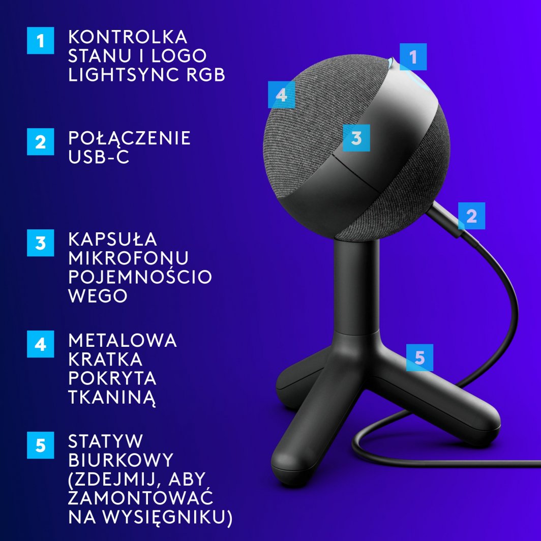 Mikrofon Logitech G Yeti Orb, i zi