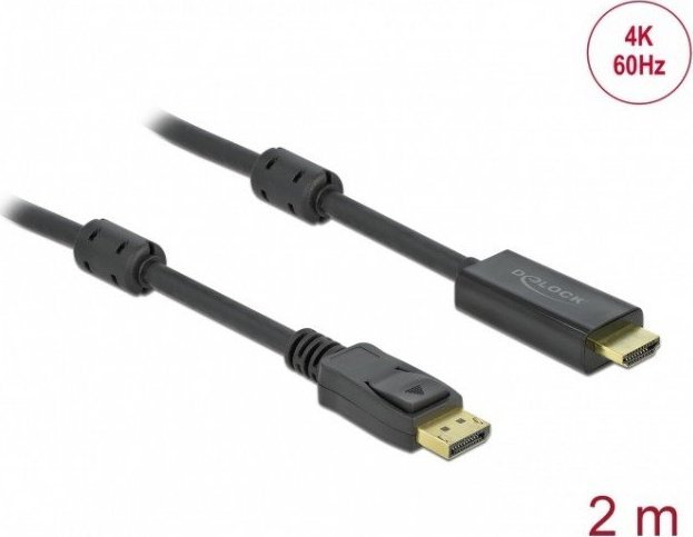 Adapter kabllo DisplayPort në HDMI Delock AV 1.2, 4K 60Hz, 2m, i zi