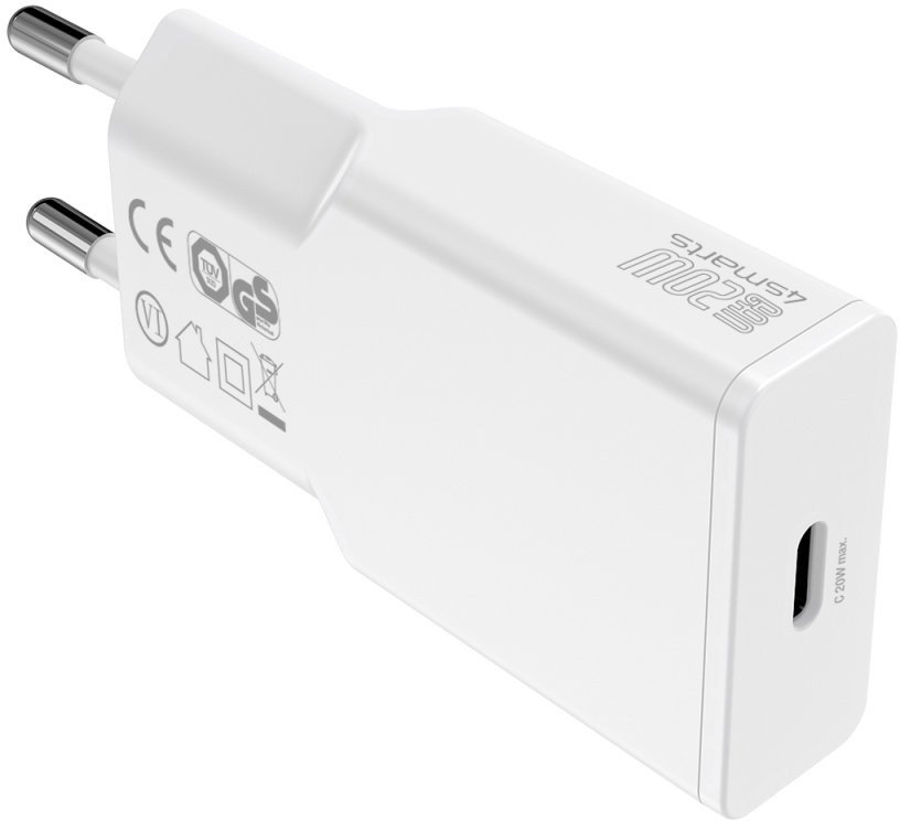 Karikues USB 4smarts PDPlug Slim 20W GaN, 1x USB-C, me kabllo USB-C në Lightning, i bardhë